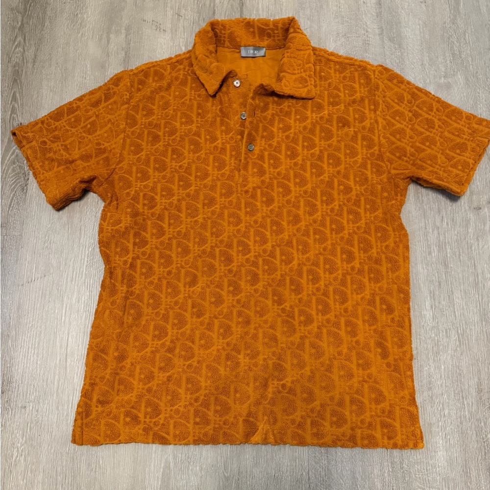 Dior Orange Oblique Terry Cloth Polo Shirt Sz XS